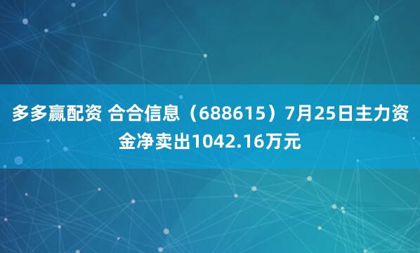多多赢配资 合合信息（688615）7月25日主力资金净卖出1042.16万元