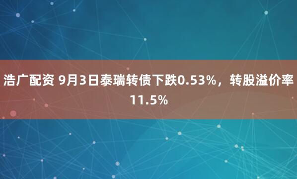 浩广配资 9月3日泰瑞转债下跌0.53%，转股溢价率11.5%