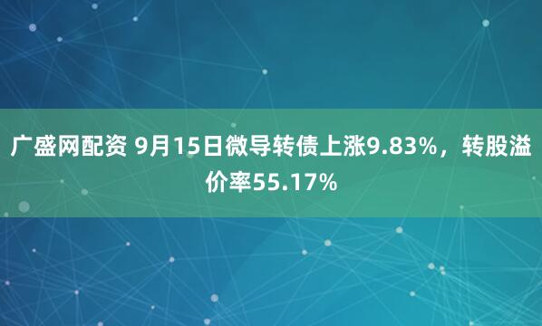 广盛网配资 9月15日微导转债上涨9.83%，转股溢价率55.17%